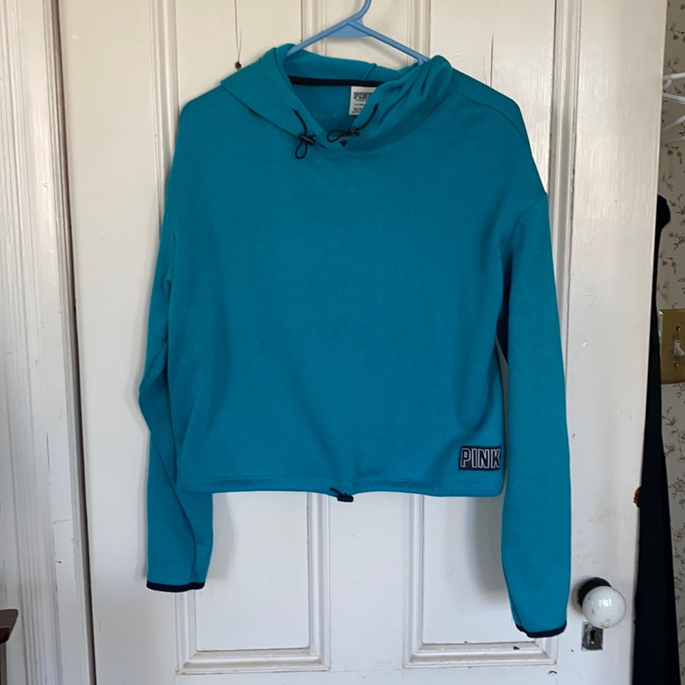 PINK cropped turquoise knit hoody new without tags small.